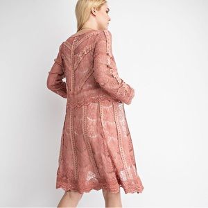 Vocal Lace Suede Pink Duster Cardigan Coatigan Shabby Chic Military Studded